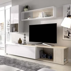 Garnero Arredamenti Parete Attrezzata Angolare|Parete Attrezzata A Terra-Parete attrezzata 180x220h cm angolare moderna rovere bianco lucido Flip