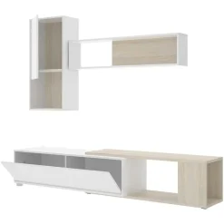 Garnero Arredamenti Parete Attrezzata Angolare|Parete Attrezzata A Terra-Parete attrezzata 180x220h cm angolare moderna rovere bianco lucido Flip