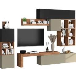 Garnero Arredamenti Parete Attrezzata A Terra|Pareti Attrezzate-Parete attrezzata 350x200h cm antracite tortora rovere Block 3 Tortora - Antracite