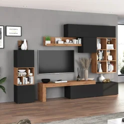 Garnero Arredamenti Parete Attrezzata A Terra|Pareti Attrezzate-Parete attrezzata 350x200h cm antracite rovere Block 3 Antracite - Rovere