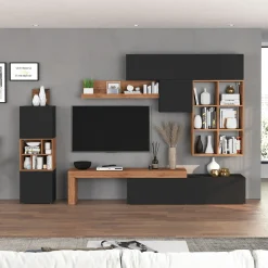 Garnero Arredamenti Parete Attrezzata A Terra|Pareti Attrezzate-Parete attrezzata 350x200h cm antracite rovere Block 3 Antracite - Rovere