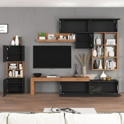 Garnero Arredamenti Parete Attrezzata A Terra|Pareti Attrezzate-Parete attrezzata 350x200h cm antracite rovere Block 3 Antracite - Rovere