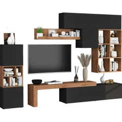 Garnero Arredamenti Parete Attrezzata A Terra|Pareti Attrezzate-Parete attrezzata 350x200h cm antracite rovere Block 3 Antracite - Rovere