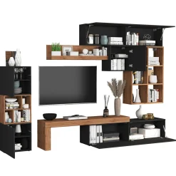 Garnero Arredamenti Parete Attrezzata A Terra|Pareti Attrezzate-Parete attrezzata 350x200h cm antracite rovere Block 3 Antracite - Rovere