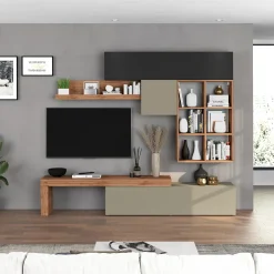 Garnero Arredamenti Parete Attrezzata A Terra|Pareti Attrezzate-Parete attrezzata 270x200h cm antracite tortora rovere Block 4 Tortora - Antracite