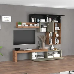 Garnero Arredamenti Parete Attrezzata A Terra|Pareti Attrezzate-Parete attrezzata 270x200h cm antracite tortora rovere Block 4 Tortora - Antracite