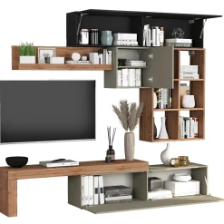 Garnero Arredamenti Parete Attrezzata A Terra|Pareti Attrezzate-Parete attrezzata 270x200h cm antracite tortora rovere Block 4 Tortora - Antracite