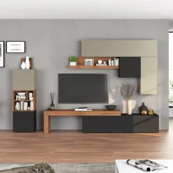 Garnero Arredamenti Parete Attrezzata A Terra|Pareti Attrezzate-Parete attrezzata 350x200h cm antracite tortora rovere Block 1 Tortora - Antracite