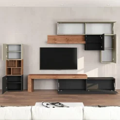 Garnero Arredamenti Parete Attrezzata A Terra|Pareti Attrezzate-Parete attrezzata 350x200h cm antracite tortora rovere Block 1 Tortora - Antracite