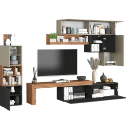 Garnero Arredamenti Parete Attrezzata A Terra|Pareti Attrezzate-Parete attrezzata 350x200h cm antracite tortora rovere Block 1 Tortora - Antracite