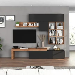 Garnero Arredamenti Parete Attrezzata A Terra|Pareti Attrezzate-Parete attrezzata 270x200h cm antracite rovere Block 4 Antracite - Rovere