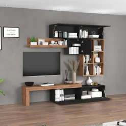 Garnero Arredamenti Parete Attrezzata A Terra|Pareti Attrezzate-Parete attrezzata 270x200h cm antracite rovere Block 4 Antracite - Rovere