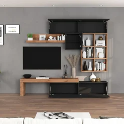 Garnero Arredamenti Parete Attrezzata A Terra|Pareti Attrezzate-Parete attrezzata 270x200h cm antracite rovere Block 4 Antracite - Rovere