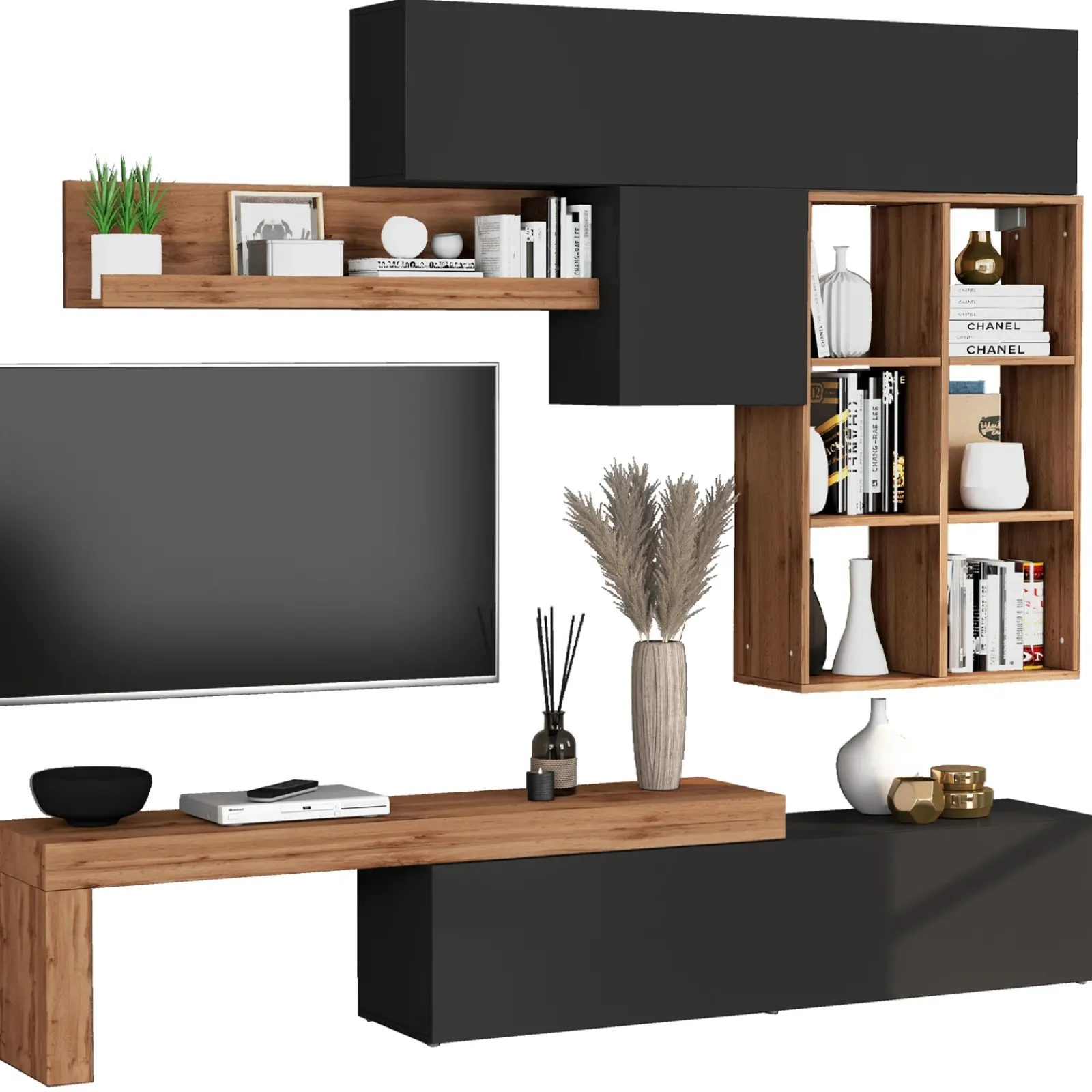 Garnero Arredamenti Parete Attrezzata A Terra|Pareti Attrezzate-Parete attrezzata 270x200h cm antracite rovere Block 4 Antracite - Rovere