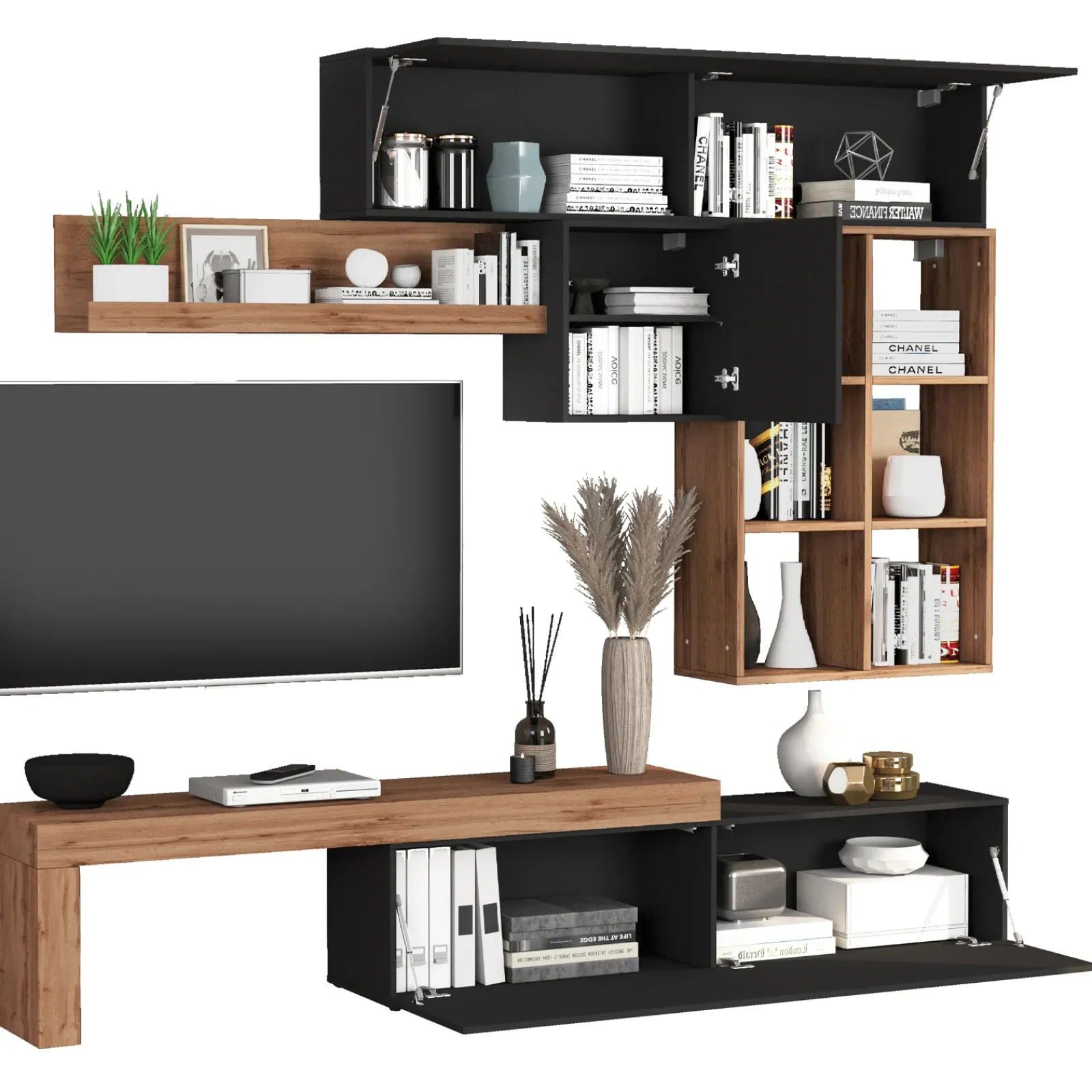 Garnero Arredamenti Parete Attrezzata A Terra|Pareti Attrezzate-Parete attrezzata 270x200h cm antracite rovere Block 4 Antracite - Rovere