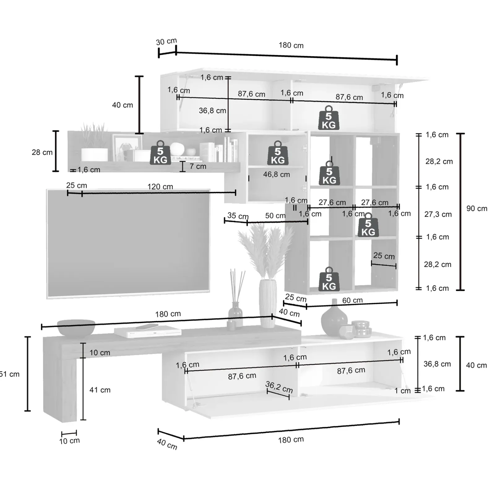 Garnero Arredamenti Parete Attrezzata A Terra|Pareti Attrezzate-Parete attrezzata 270x200h cm antracite rovere Block 4 Antracite - Rovere
