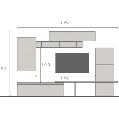 Garnero Arredamenti Parete Attrezzata A Terra|Pareti Attrezzate-Parete attrezzata 320x195h cm bianco lucido rovere chiaro Sunset 19 Rovere - Bianco Lucido