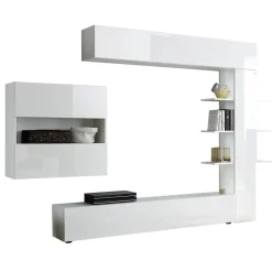 Garnero Arredamenti Parete Attrezzata A Terra|Pareti Attrezzate-Parete attrezzata 285x187h cm e opaco Steppi 2 Bianco Lucido