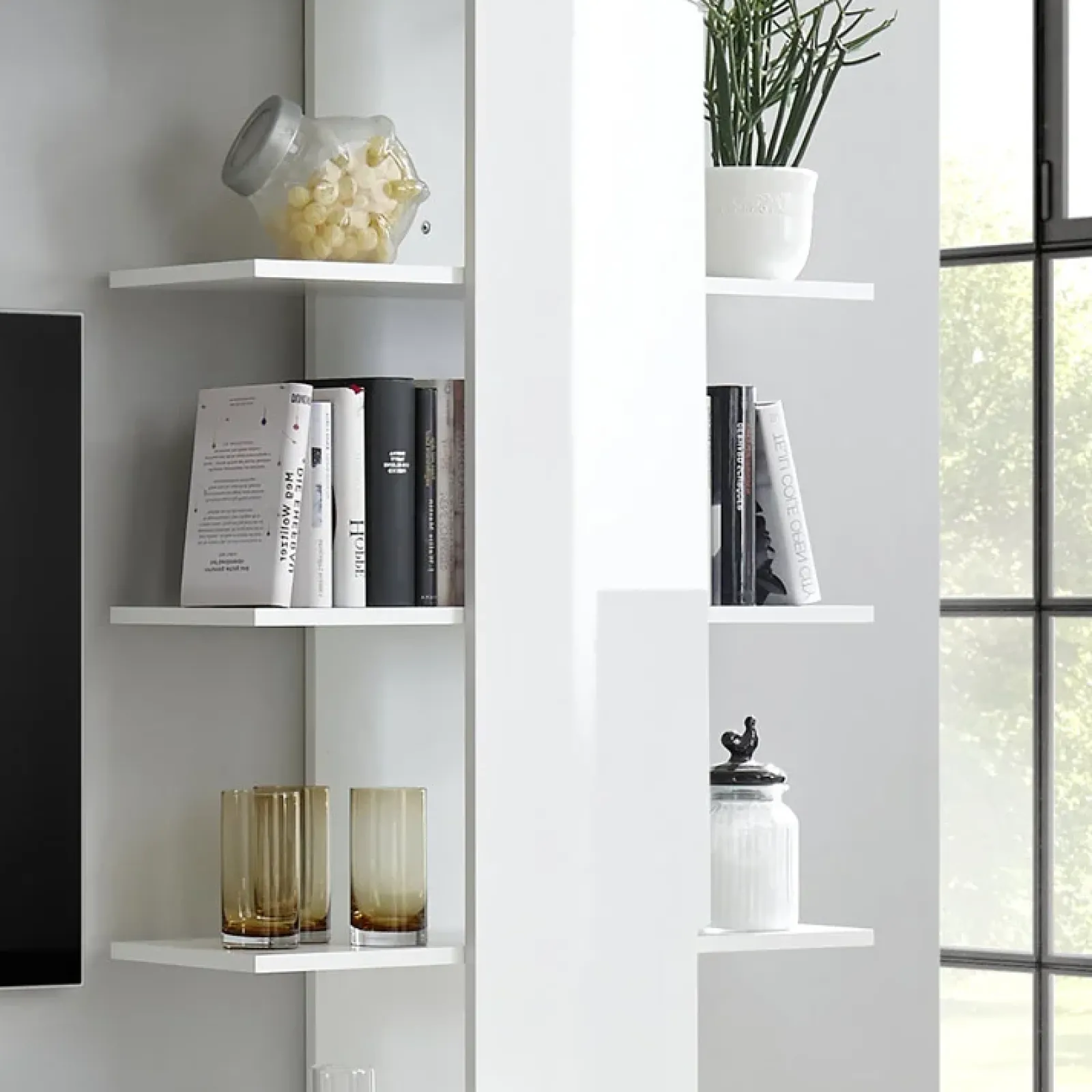 Garnero Arredamenti Parete Attrezzata A Terra|Pareti Attrezzate-Parete attrezzata 285x187h cm e opaco Steppi 2 Bianco Lucido