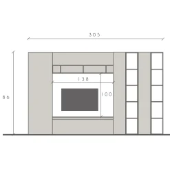 Garnero Arredamenti Parete Attrezzata A Terra|Pareti Attrezzate-Parete attrezzata 305x186h cm bianco lucido rovere scuro Sunset 36 Noce - Bianco Lucido