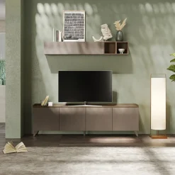 Garnero Arredamenti Parete Attrezzata A Terra|Pareti Attrezzate-Parete attrezzata 241x165h cm bronzo rovere scuro Jonson Tortora - Noce