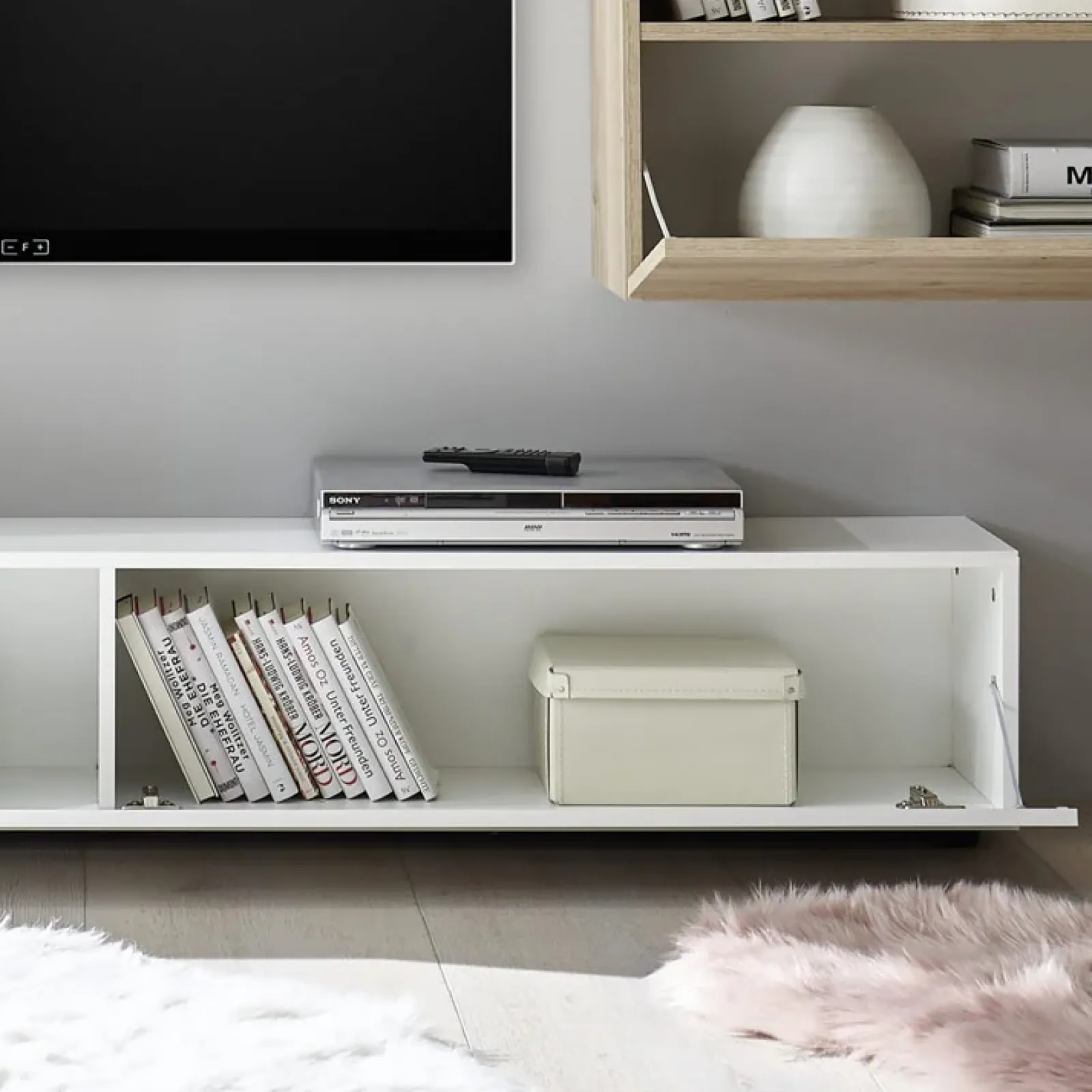 Garnero Arredamenti Parete Attrezzata A Terra|Pareti Attrezzate-Parete attrezzata 285x187h cm bianco lucido e opaco rovere Steppi 2 Bianco Lucido - Rovere