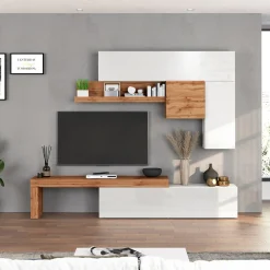 Garnero Arredamenti Parete Attrezzata A Terra|Pareti Attrezzate-Parete attrezzata 270x200h cm bianco lucido rovere Block 2 Bianco Lucido - Rovere