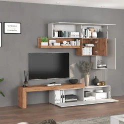 Garnero Arredamenti Parete Attrezzata A Terra|Pareti Attrezzate-Parete attrezzata 270x200h cm bianco lucido rovere Block 2 Bianco Lucido - Rovere