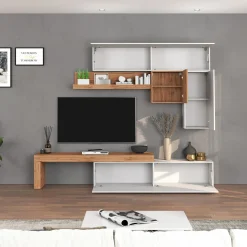 Garnero Arredamenti Parete Attrezzata A Terra|Pareti Attrezzate-Parete attrezzata 270x200h cm bianco lucido rovere Block 2 Bianco Lucido - Rovere