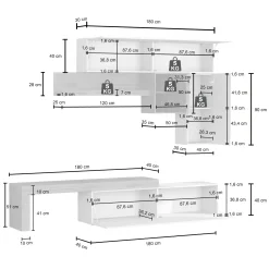 Garnero Arredamenti Parete Attrezzata A Terra|Pareti Attrezzate-Parete attrezzata 270x200h cm bianco lucido rovere Block 2 Bianco Lucido - Rovere