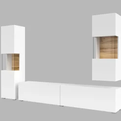 Garnero Arredamenti Parete Attrezzata A Terra|Pareti Attrezzate-Parete attrezzata 226x140h cm bianco rovere Fusion 2 Bianco Opaco