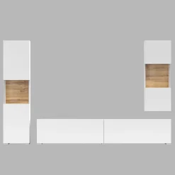 Garnero Arredamenti Parete Attrezzata A Terra|Pareti Attrezzate-Parete attrezzata 226x140h cm bianco rovere Fusion 2 Bianco Opaco