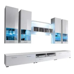 Garnero Arredamenti Parete Attrezzata A Terra|Pareti Attrezzate-Parete attrezzata 303x190h cm bianco opaco e lucido Baltimora Gihome® Bianco Lucido