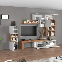 Garnero Arredamenti Parete Attrezzata A Terra|Pareti Attrezzate-Parete attrezzata 350x200h cm bianco lucido rovere Block 3 Bianco Lucido - Rovere