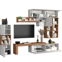 Garnero Arredamenti Parete Attrezzata A Terra|Pareti Attrezzate-Parete attrezzata 350x200h cm bianco lucido rovere Block 3 Bianco Lucido - Rovere