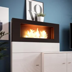 Garnero Arredamenti Camino Bioetanolo|Parete Attrezzata Con Camino-Parete attrezzata 288x170h cm bianca camino bioetanolo Olympo Bianco Opaco