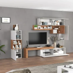 Garnero Arredamenti Parete Attrezzata A Terra|Pareti Attrezzate-Parete attrezzata 350x200h cm bianco lucido rovere Block 1 Bianco Lucido - Rovere