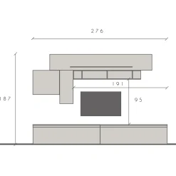 Garnero Arredamenti Parete Attrezzata A Terra|Pareti Attrezzate-Parete attrezzata 276x187h cm bianco lucido rovere chiaro Sunset 17 Rovere - Bianco Lucido