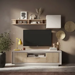 Garnero Arredamenti Parete Attrezzata A Terra|Pareti Attrezzate-Parete attrezzata 180x200h cm beige rovere chiaro Deluxe Rovere - Beige