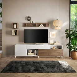 Garnero Arredamenti Parete Attrezzata A Terra|Pareti Attrezzate-Parete attrezzata 241x176h cm bianco lucido rovere scuro Witty Noce - Bianco Lucido