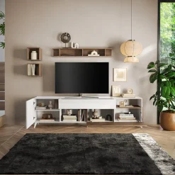 Garnero Arredamenti Parete Attrezzata A Terra|Pareti Attrezzate-Parete attrezzata 241x176h cm bianco lucido rovere scuro Witty Noce - Bianco Lucido