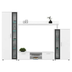 Garnero Arredamenti Parete Attrezzata A Terra|Pareti Attrezzate-Parete attrezzata 256x182h cm bianco nero Newcastle Bianco Opaco - Bianco opaco