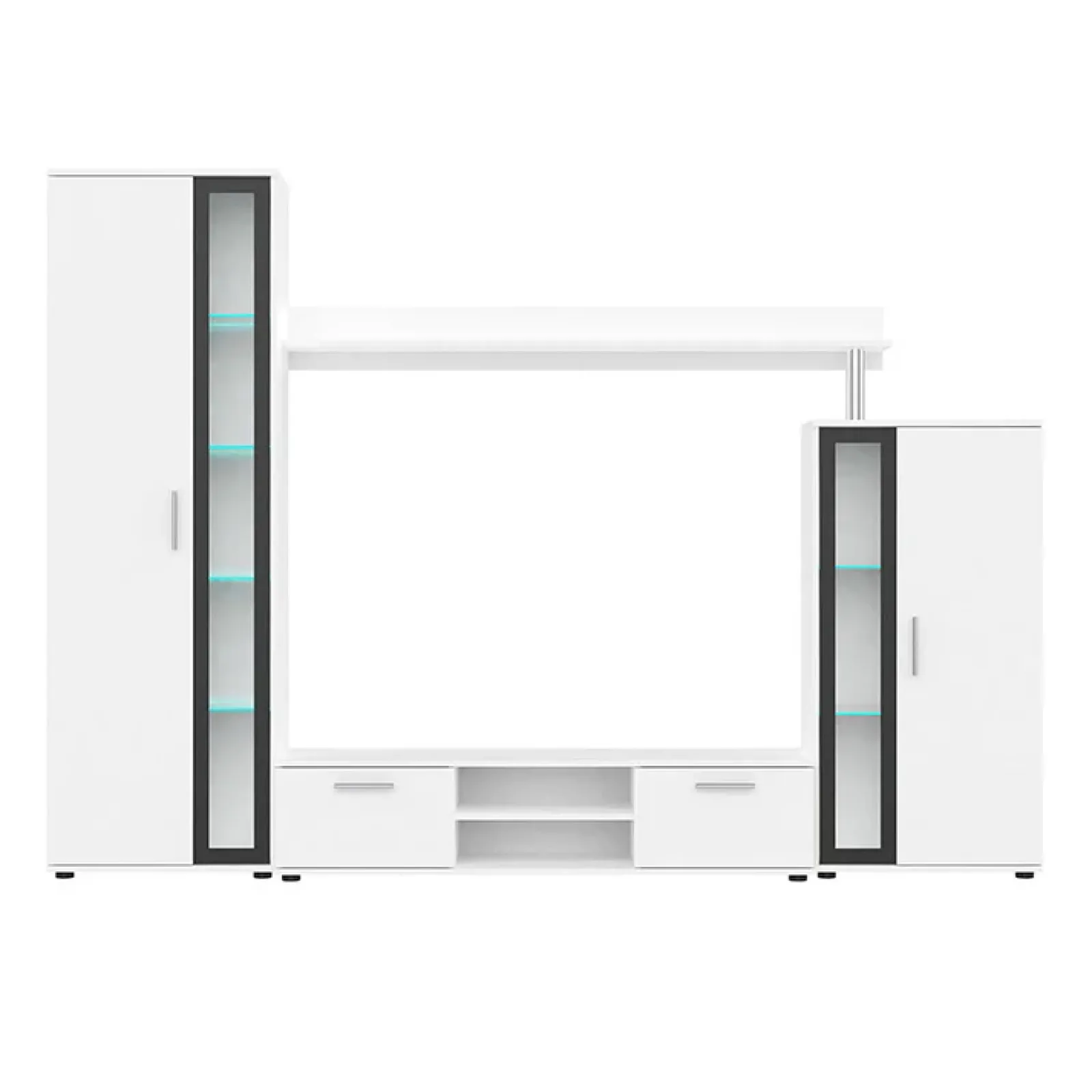 Garnero Arredamenti Parete Attrezzata A Terra|Pareti Attrezzate-Parete attrezzata 256x182h cm bianco nero Newcastle Bianco Opaco - Bianco opaco