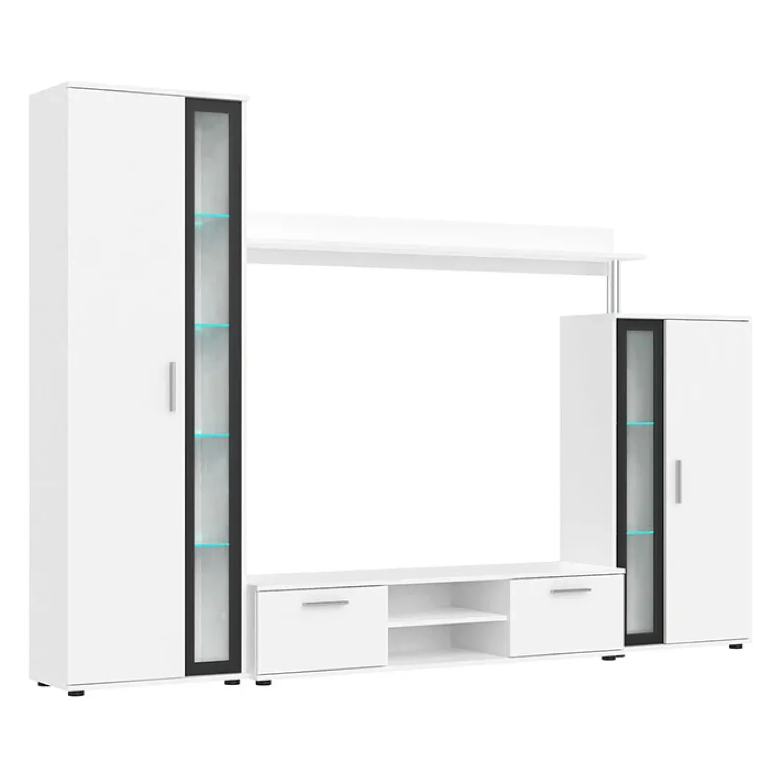 Garnero Arredamenti Parete Attrezzata A Terra|Pareti Attrezzate-Parete attrezzata 256x182h cm bianco nero Newcastle Bianco Opaco - Bianco opaco