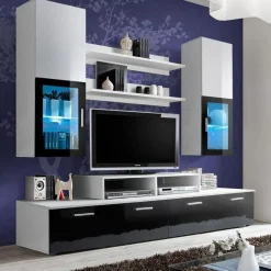 Garnero Arredamenti Parete Attrezzata A Terra|Pareti Attrezzate-Parete attrezzata 200x225h cm bianco nero lucido Orlando Gihome® Bianco Lucido - Nero Lucido