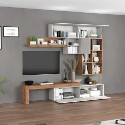 Garnero Arredamenti Parete Attrezzata A Terra|Pareti Attrezzate-Parete attrezzata 270x200h cm bianco lucido rovere Block 4 Bianco Lucido - Rovere