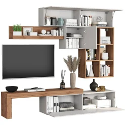 Garnero Arredamenti Parete Attrezzata A Terra|Pareti Attrezzate-Parete attrezzata 270x200h cm bianco lucido rovere Block 4 Bianco Lucido - Rovere