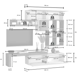 Garnero Arredamenti Parete Attrezzata A Terra|Pareti Attrezzate-Parete attrezzata 270x200h cm bianco lucido rovere Block 4 Bianco Lucido - Rovere