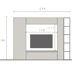 Garnero Arredamenti Parete Attrezzata A Terra|Pareti Attrezzate-Parete attrezzata 249x186h cm bianco lucido rovere scuro Sunset 9 Noce - Bianco Lucido