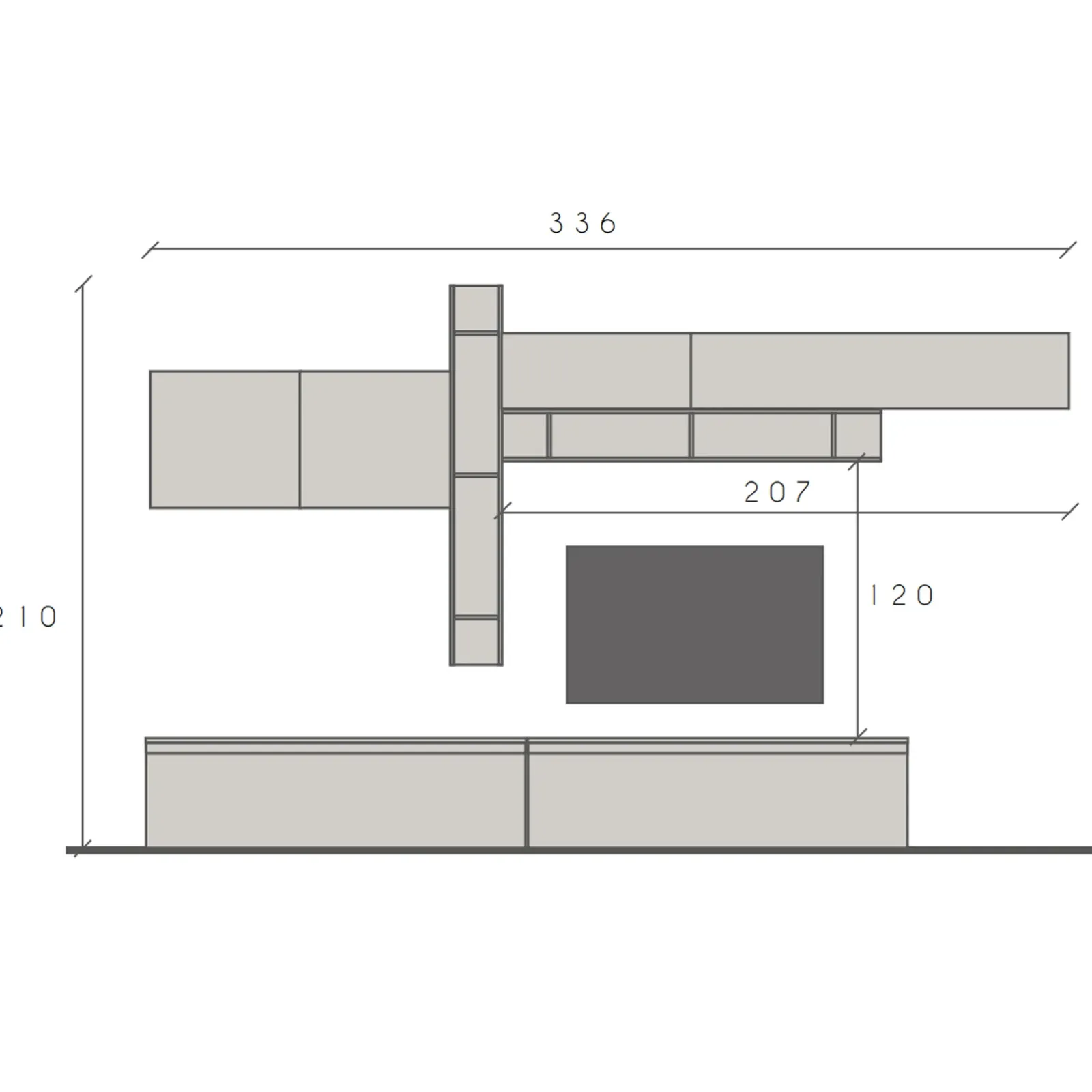 Garnero Arredamenti Parete Attrezzata A Terra|Pareti Attrezzate-Parete attrezzata 336x210h cm bianco lucido rovere chiaro Sunset 32 Rovere - Bianco Lucido